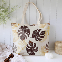 Sac de courses pliable en toile HUIMEI Monstera Leaf réutilisable avec logo personnalisé et longue poignée