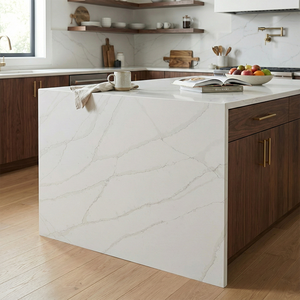 Comptoir en quartz artificiel gris veiné blanc, préfabriqué en usine, pour îlot de cuisine moderne ou dessus de meuble-lavabo - Product Image 4