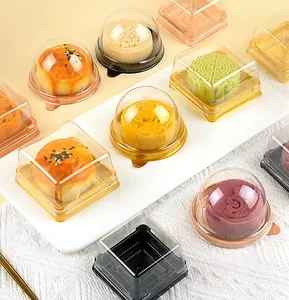 Cajas de plástico PET redondas cuadradas para pastel de Luna, contenedor de hojaldre de yema de huevo, caja de embalaje de blíster desechable, Mini caja para llevar pastel