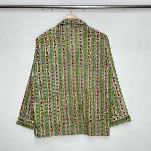 เสื้อชุดนอนผ้าฝ้ายพิมพ์ลายดอกไม้สำหรับผู้หญิงแขนยาวคอปกแบบพับได้เสื้อชุดนอนลำลองสวมใส่ในฤดูใบไม้ผลิ - Product Image 2