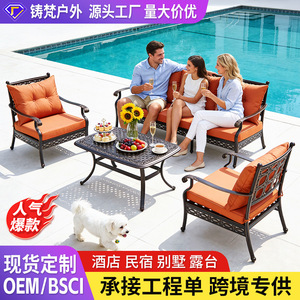 Conjunto de sofá de aluminio fundido para exteriores con cojines verdes para jardín, patio, balcón, diseño tradicional, muebles duraderos - Product Image 2