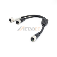Cable Adaptador Divisor en Y M12 de 8 Pines con Código A Hembra a 2x M12 de 4 Pines Hembra, Conjunto de Cables Dobles para Distribución de Señales de E/S
