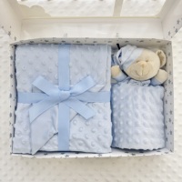 Couvertures pour bébés unisexes, garçons et filles, couvertures en minky super douces pour la crèche avec jouet en peluche pour bébé et dos en polaire à pois 80*110 cm
