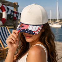 Gorra de Béisbol Personalizada de 5 Paneles, con Cierre a Presión, Diseño Americana con Estampado de Estrellas, Visera Ajustable, Unisex, Estilo Retro