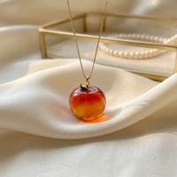 Collier chaîne pendentif pomme en argent 925 et ambre véritable, pierres précieuses rouges et bleues, bijoux fins pour femmes, vente en gros/détail