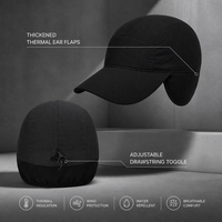 Chapeau d'hiver noir polyvalent avec cache-oreilles, doublure polaire thermique, sangle de menton réglable, idéal pour le camping, le ski et les activités sportives (vente en gros)