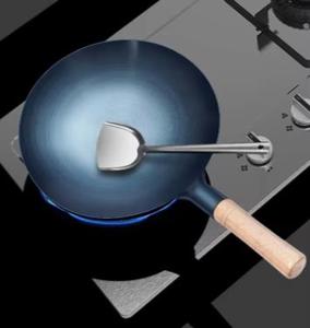 <span class=keywords><strong>Wok</strong></span> de hierro precurado con fondo redondo y mango de abedul, sartén para freír con mango de madera - Product Image 4