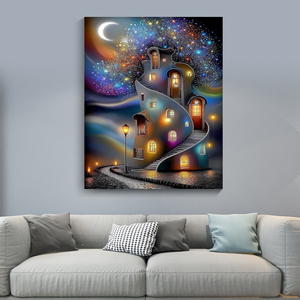 Kit Pittura Diamante 5D Full Drill: Paesaggio Fantastico Notturno con <span class=keywords><strong>Casa</strong></span>, <span class=keywords><strong>Arte</strong></span> Diamantata Fai da Te, Mosaico Fatto a Mano per Decorazioni <span class=keywords><strong>Casa</strong></span> - Product Image 2