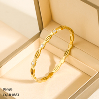 Bracelet fin creux en acier inoxydable plaqué or 18 carats avec zircon, élégant, chic et luxueux, pour femme