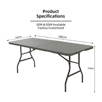 Table pliante noire en rotin, design en osier, HDPE, portable, pour le camping, les pique-niques, les événements en plein air