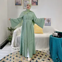 Loriya vestido abaya duibai feminino, vestido aberto 6 cores poliéster rugas roupas femininas musculares aberto