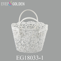 22X11X19CM Polyester écologique tissé fleur fille panier dames dentelle sac à provisions sac de plage dentelle panier avec Double poignées