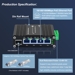 Không được quản lý ngoài trời <span class=keywords><strong>Din</strong></span> <span class=keywords><strong>Rail</strong></span> PoE chuyển đổi 4 cổng Gigabit 10/100/1000Mbps với 1 cổng SFP uplink 48V DC đầu ra - Product Image 2