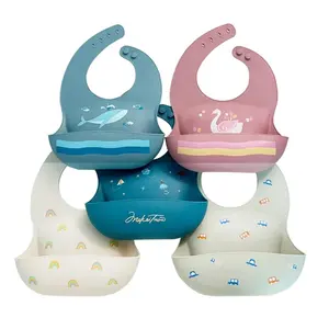 Ensemble de bavoirs en silicone imprimés bave en silicone pour enfants, aliments pour enfants, sans BPA, rose doux et chaud, pour l'alimentation de bébé, 2024