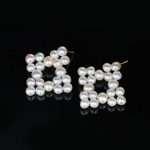 14K Gold Filled Square Cluster Pearl Stud Earrings, Natural Round Freshwater Multi Pearl Handmade Drop Earrings for Women - Product Image 1