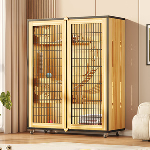 Dongmajiaju Luxury Wooden <strong>Cat</strong> Villa Cage with Iron Door Integrated Litter <strong>Box</strong> Space-Saving Breathable <strong>Cat</strong> House <strong>Bed</strong> All Seasons - Product Image 1