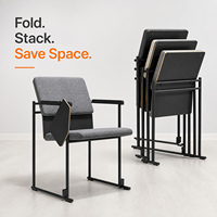 Chaise de formation ergonomique rembourrée avec tablette d'écriture pliable, cadre métallique empilable pour salle de classe et salle de conférence