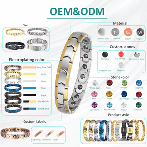 Pulsera Magnética de Acero Inoxidable Color Oro Rosa con <span class=keywords><strong>Iones</strong></span> <span class=keywords><strong>Negativos</strong></span> y Piedra Fucsia <span class=keywords><strong>para</strong></span> el Alivio de la Artritis en Mujeres - Product Image 2
