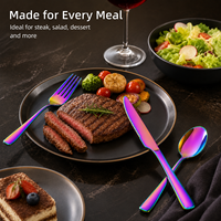 Cuillère, fourchette et couteau à steak modernes en acier inoxydable poli effet miroir arc-en-ciel pour hôtels, restaurants et mariages