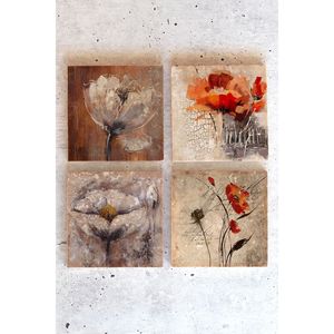 Cicek01 Flower01 Juego de 4 posavasos de piedra con diseño floral, decoración de mesa y accesorios 3 - Product Image 1