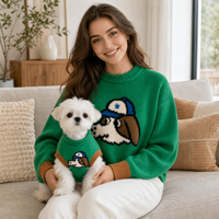 Ensemble de pulls côtelés contrastants pour animaux de compagnie et propriétaires, motif chien de dessin animé mignon, jacquard, sur mesure, ODM, OEM, vente en gros