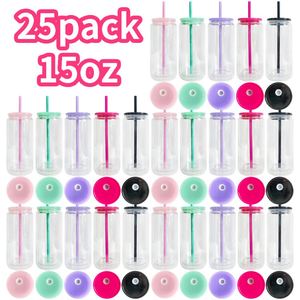 25 pièces, entrepôt USA, 15 oz, gobelet en verre à double paroi vierge pour sublimation, effet boule à neige avec paillettes fluides, pré-percé - Product Image 5