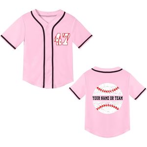 เสื้อเบสบอลแบบกำหนดเองสำหรับเด็ก ชุดยูนิฟอร์มเด็ก ชื่อและหมายเลขส่วนตัว แขนสั้น ระบายความชื้นได้ดี สีชมพู สำหรับทั้งชายและหญิง - Product Image 1