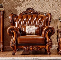 Canapé Sectionnel Traditionnel en Cuir Véritable de Luxe Américain à Prix d'Usine avec Rembourrage en Éponge pour Appartement, Hôtel, Villa, Salon WHC03