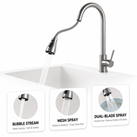 Robinet de cuisine OEM commercial extractible trois modes chaud/froid à double commande, finition gris PVD, pour lavabo