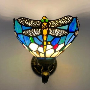 LongHuiJing 8Inch Tiffany <b>Wall</b> Lamp with One-light Country Stained Glass Tiffany <b>Wall</b> <b>Sconce</b> with Dragonfly Pattern - Product Image 2