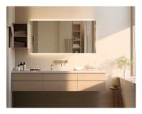 Meuble de salle de bain moderne en bois sur mesure, étanche, avec double vasque et miroirs