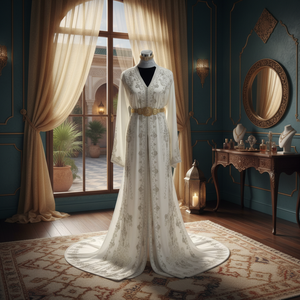 Caftán Marroquí de Lujo, 100% Seda, Largo hasta el Suelo, Estilo Vintage, Satinado, Ecológico, Bordado, Sin Mangas, Vestido de Noche Elegante - Product Image 3