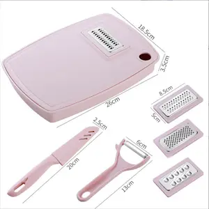 Mini 6 In 1 Chopping Board And Knife Set Plastic Cutting Board With Grater Peeler Knife Serving Tray