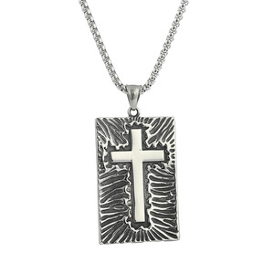 Themed Pendant <b>Titanium</b> Steel Devil Eye Square Geometric Face Design Bezel Setting Men's Necklace 60cm <b>Chain</b> Set - Product Image 2