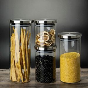 Thickened Glass Clear kitchen storage glass jar pasta container glass jar with metal lid