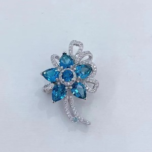 Elegante rodio plateado 925 joyería de plata Natural Londres azul Topacio flor broche para mujeres broches de joyería fina - Product Image 6