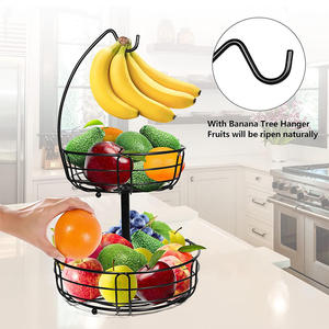 Custom Metal 2-Tier Detachable Fruit Bowl with Banana <b>Hanger</b> and Strong Load-Bearing Capacity for Kitchen Use - Product Image 1