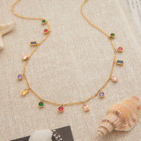 Collier pendentif cœur en acier inoxydable plaqué or 18 carats avec perle et pierres précieuses colorées, design géométrique, bijoux de fête, serti clos