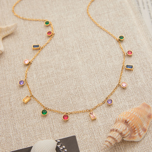 18K Gold Stainless Steel Heart-shaped Pearl Pendant Necklace Colorful Gemstones Geometric Design Party Jewelry Bezel Setting - Product Image 2