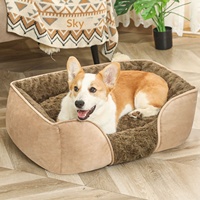 Gemütliches Großhandels-Hundebett aus Rosenvelours, Katzenbett im Sofa-Stil, Halbgeschlossenes Warmes Haustierbett mit Erhöhtem Rand für Kleine Hunde
