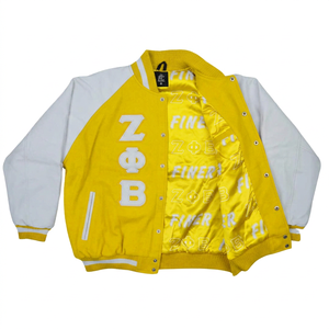 เสื้อแจ็คเก็ตบอมเบอร์ไนลอนลำลองสำหรับผู้ชายปักลาย Zeta Phi Beta Sorority สำหรับฤดูหนาว |   ZPB Soror ผ้าแคนวาสปักลาย คอตั้งด้านหน้า - Product Image 4