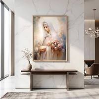 Série d'art moderne et artistique, peinture sur toile murale, élégante dame avec un portrait de fleur, peinture avec cadre en bois pour la décoration de la maison