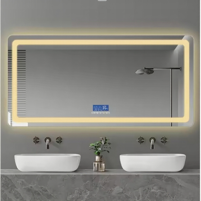 Modern LED Anti-Break Rectangular Silver Aluminum Frame Bathroom Makeup Mirror 3-in-1 Smart Wall Lamp Customizable for Birthday