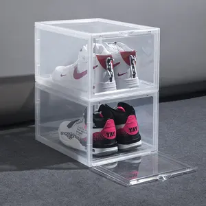 Custom printed clear plastic shoe box storage acrylic shoes box with magnetic lock