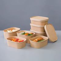 Bol à salade rectangulaire jetable personnalisé par le fabricant, écologique, avec couvercle anti-fuite en PET/PP, en papier kraft brun, compatible micro-ondes pour sandwichs