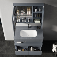 Ensemble de meuble-lavabo de salle de bain mural moderne avec éclairage LED résistant à l'eau, lavabo en céramique, surface laquée, miroir intelligent pour villa