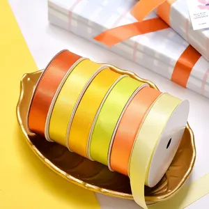 Yama Ribbon Factory Stock 5/8 Inch 100 Yards Single Face Polyester Yellow Satin Ribbon 16mm Wrapping Gift Ribbon
