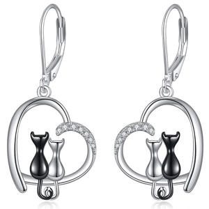 Orecchini pendenti Lucky Cat in argento 925 con strass di cristallo per donna, design simpatico a forma di animale, gioielli da indossare tutti i giorni - Product Image 1