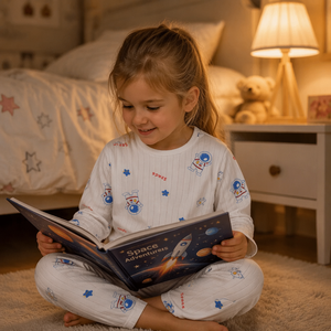 Set <span class=keywords><strong>Pigiama</strong></span> Boutique per Neonato Maschio, Maniche Lunghe, Collo Tondo, Bottoni sulle Spalle, Pantaloni con Stampa Celestiale, Abbigliamento da Notte per Bambini all'Ingrosso - Product Image 2