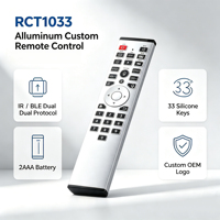 Télécommande personnalisée avec logo JCXK RCT1033, 33 touches, en alliage d'aluminium, double protocole IR BLE, 2 piles AAA, pour home cinéma, fournisseur OEM ODM